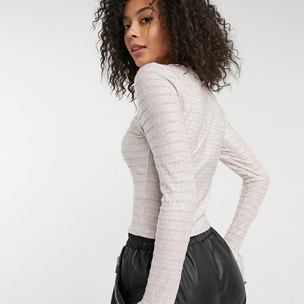ASOS Design Metallic Shirred Top in Pink